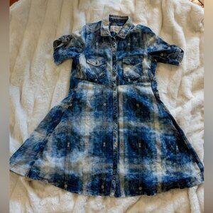 Ryan Michael Blue Plaid Button-Up Western Shirt Dress